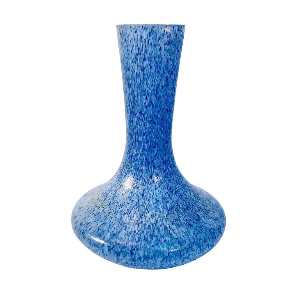 MCM Blue White Splatter Texture Tapered Art Glass Vase 9.5” Vintage - Picture 3 of 13